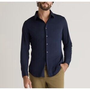 Quince Men Navy Size Large Dress Stretch Long Sleeve Button Down NWOT